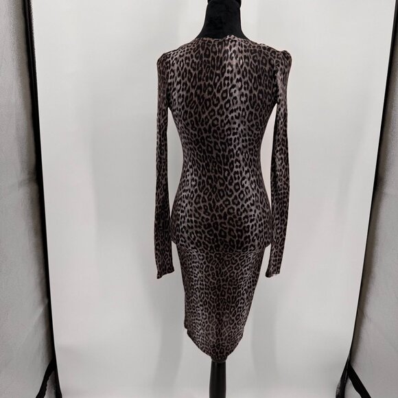 BCBGMAXAZRIA Leopard Long Sleeve Midi Dress V Neck Womens S‎ Jersey Thin Fitted - Picture 6 of 6